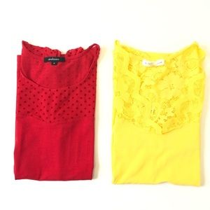 Ambience Lot Of Two Tops Short Sleeve Lace Detail Womens Size L/M